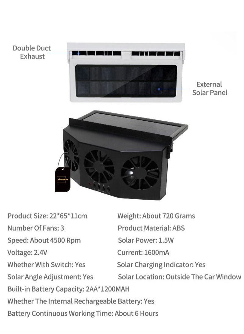 Sharpdo - 2-in-1 Car Solar Powered and Rechargeable Exhaust and Ventilation Fan Energy Saving Black - Image 1