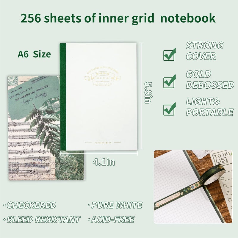 emmoolife Scrapbooking Supplies Kit, Vintage Botanical Aesthetic Scrapbook Kit for Bullet Junk Journal, Stationery, A6 Grid Notebook, Flower DIY Journaling Supplies, Birthday Craft Gift for Teen Girl Women - Image 4