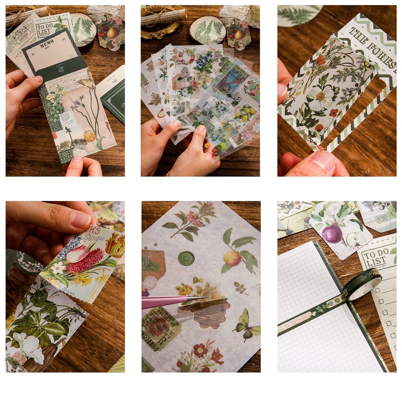 emmoolife Scrapbooking Supplies Kit, Vintage Botanical Aesthetic Scrapbook Kit for Bullet Junk Journal, Stationery, A6 Grid Notebook, Flower DIY Journaling Supplies, Birthday Craft Gift for Teen Girl Women - Image 3