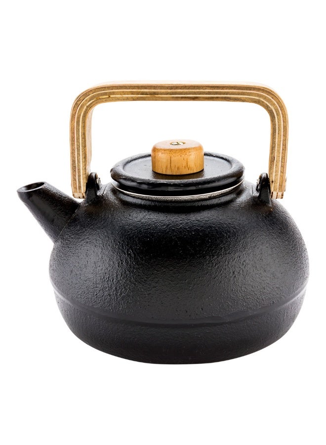 Restaurantware 30 Ounce Japanese Teapot, 1 Enamel Coated Japanese Tea Kettle - With Wooden Handle And Knob, Includes Mesh Strainer, Black Cast Iron Primitive Tea Kettle, For Teabags & Loose Leaf Tea,  - Image 1