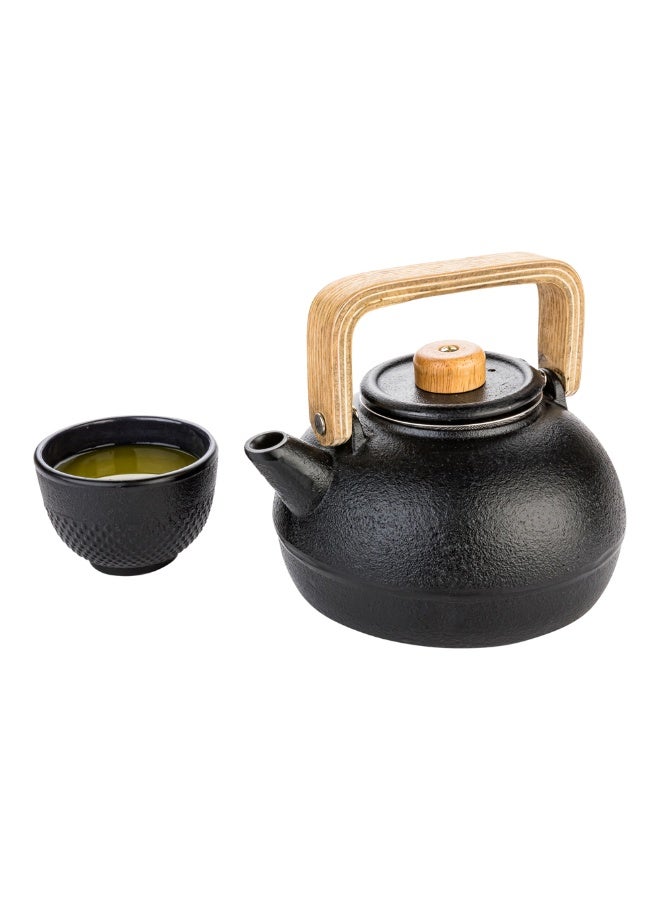 Restaurantware 30 Ounce Japanese Teapot, 1 Enamel Coated Japanese Tea Kettle - With Wooden Handle And Knob, Includes Mesh Strainer, Black Cast Iron Primitive Tea Kettle, For Teabags & Loose Leaf Tea,  - Image 2