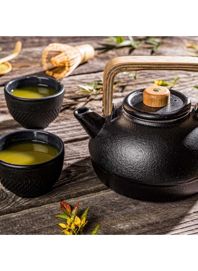 Restaurantware 30 Ounce Japanese Teapot, 1 Enamel Coated Japanese Tea Kettle - With Wooden Handle And Knob, Includes Mesh Strainer, Black Cast Iron Primitive Tea Kettle, For Teabags & Loose Leaf Tea,  - Image 3