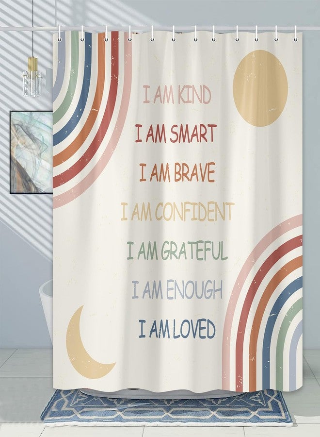 Pinpai Rainbow Shower Curtain for Kids, Inspirational Quotes Shower Curtain Set for Bathroom, Abstract Boho Positive Teen Fabric Shower Curtain Restroom Bathtub Decor Accessories with Hooks 72X 72 inch - Image 3