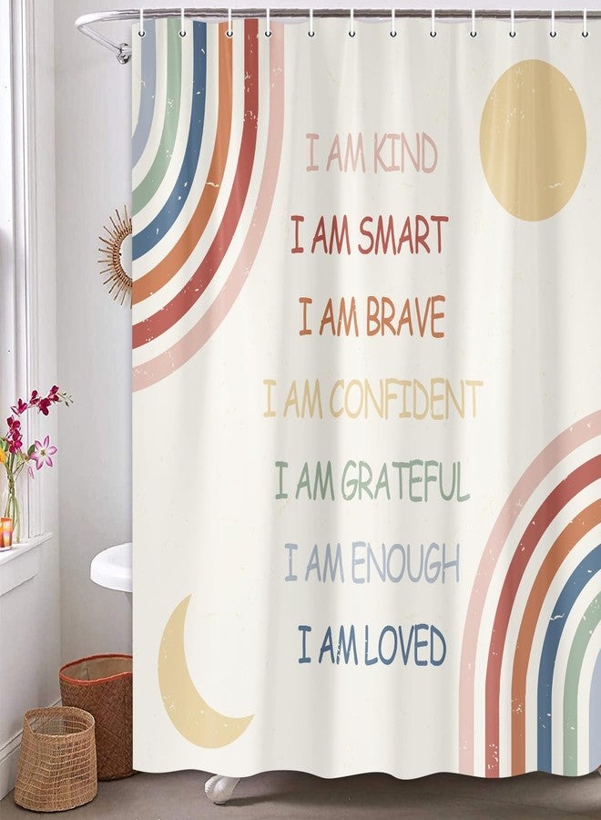 Pinpai Rainbow Shower Curtain for Kids, Inspirational Quotes Shower Curtain Set for Bathroom, Abstract Boho Positive Teen Fabric Shower Curtain Restroom Bathtub Decor Accessories with Hooks 72X 72 inch - Image 2