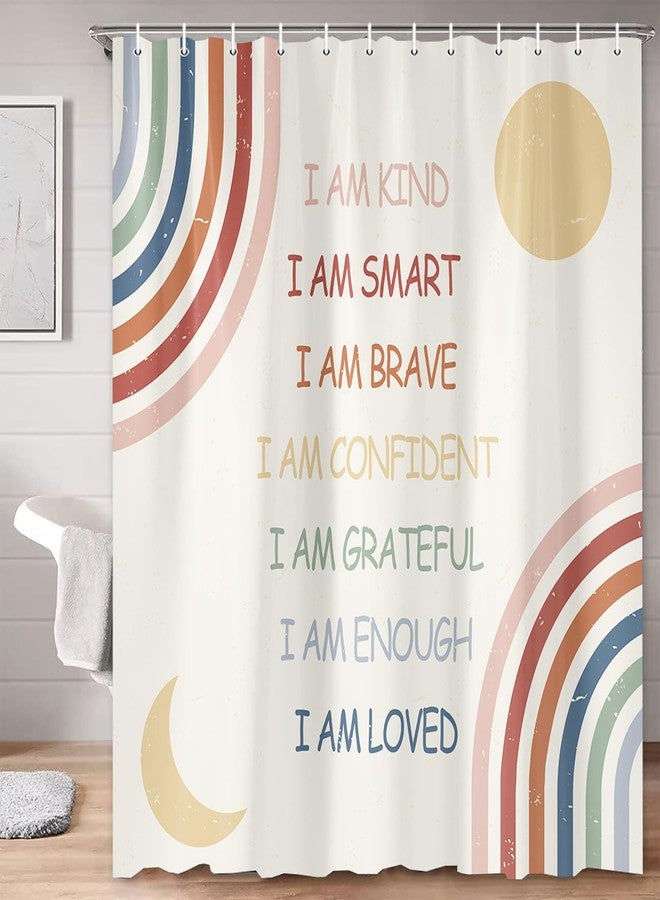 Pinpai Rainbow Shower Curtain for Kids, Inspirational Quotes Shower Curtain Set for Bathroom, Abstract Boho Positive Teen Fabric Shower Curtain Restroom Bathtub Decor Accessories with Hooks 72X 72 inch - Image 4