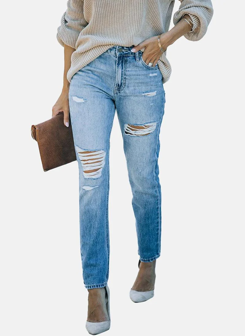 يونيكي Blue Slim Fit Mildly Distressed High-Rise Jeans