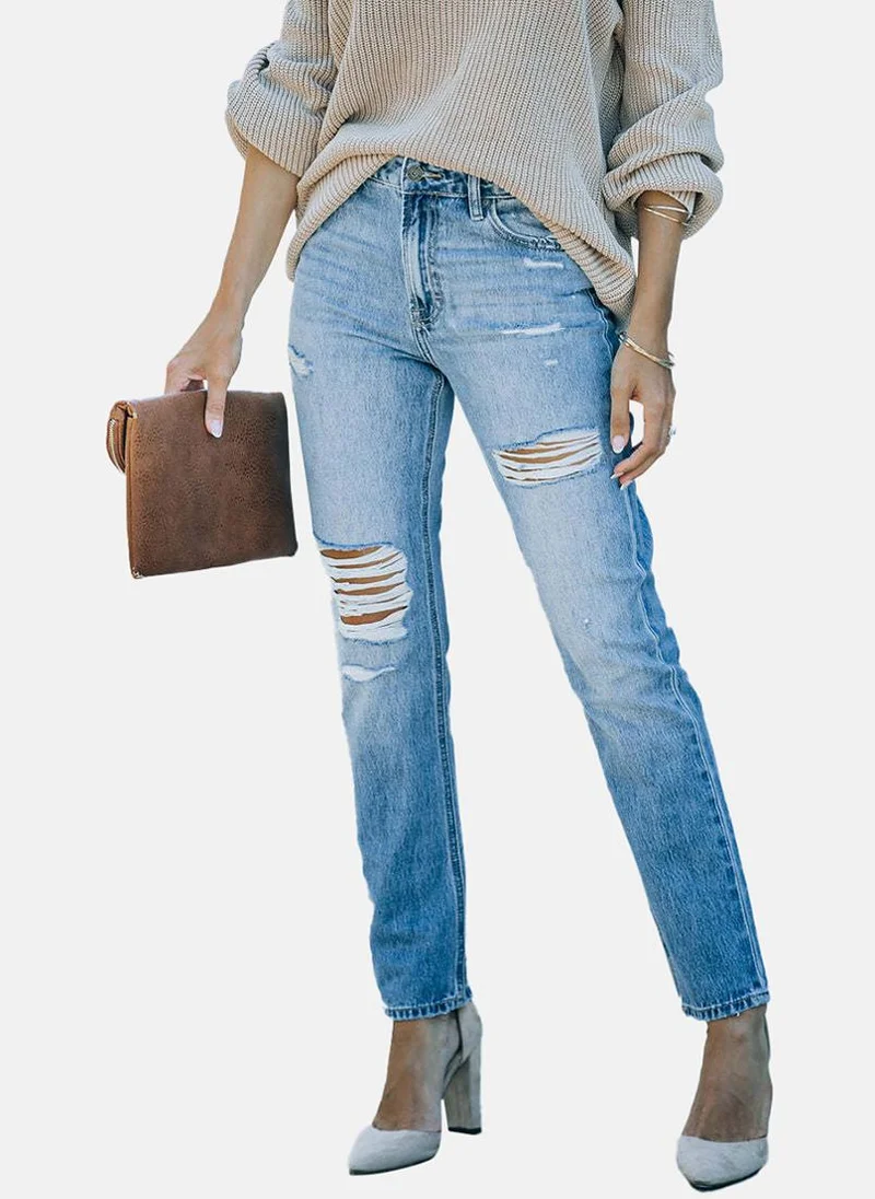 يونيكي Blue Slim Fit Mildly Distressed High-Rise Jeans