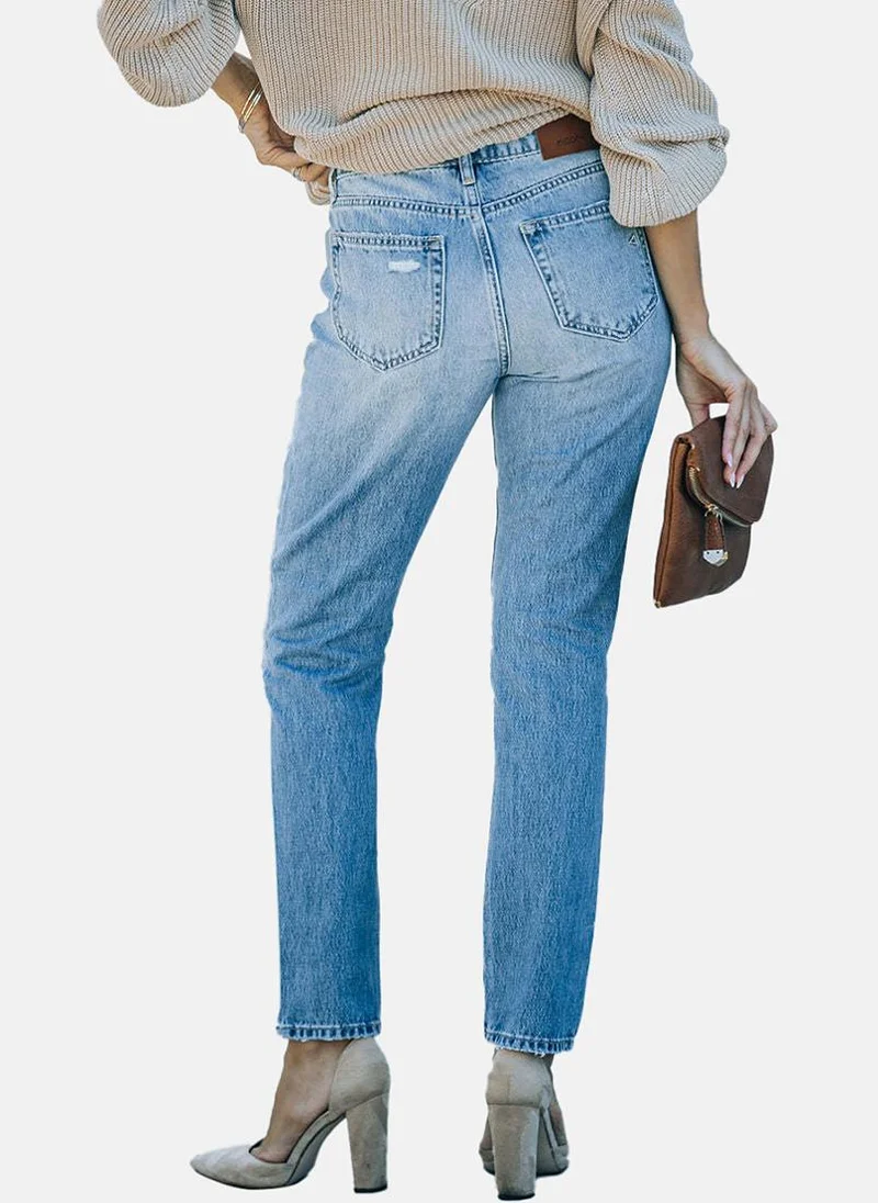 يونيكي Blue Slim Fit Mildly Distressed High-Rise Jeans