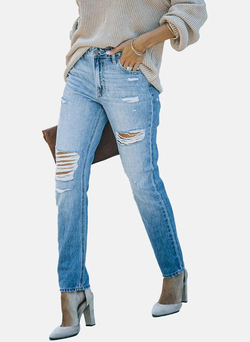 يونيكي Blue Slim Fit Mildly Distressed High-Rise Jeans