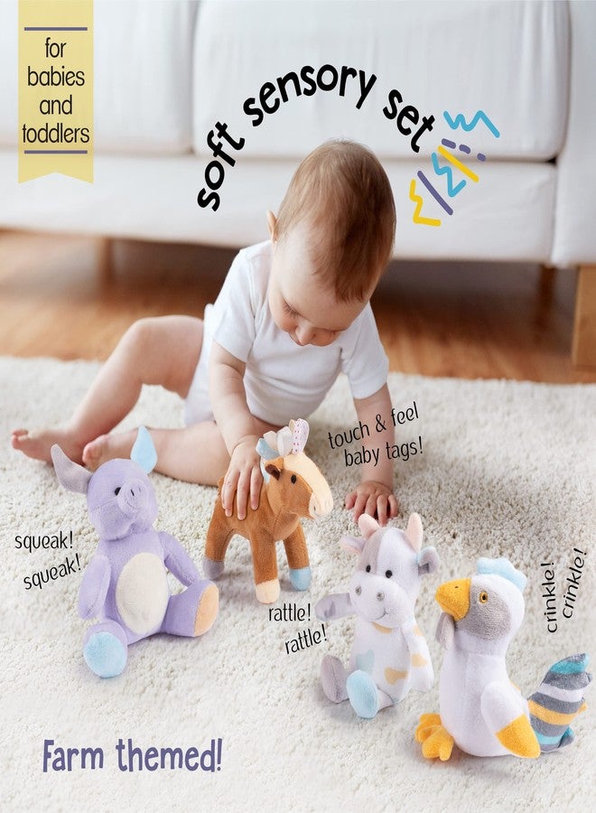 Plush Creations Barn Animals Baby Developmental Toys 6 Months | Newborn Gifts | Infant Gifts | Rattle, Crinkle, Squeak, & Tags Set | Soft Baby Toys | Barn Toys for Toddlers 1-3 | Sensory Animals with Play Mat - Image 4