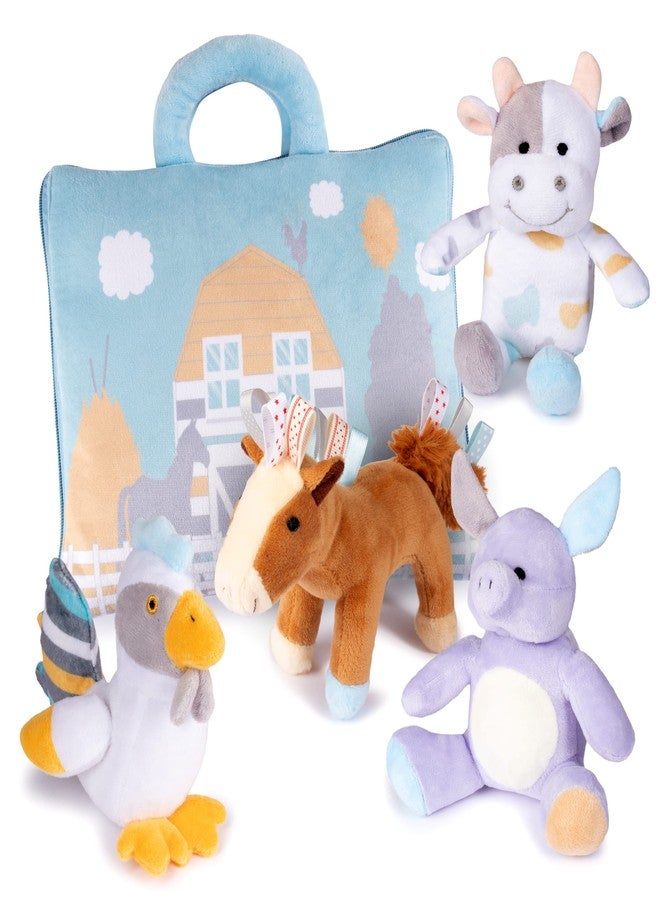 Plush Creations Barn Animals Baby Developmental Toys 6 Months | Newborn Gifts | Infant Gifts | Rattle, Crinkle, Squeak, & Tags Set | Soft Baby Toys | Barn Toys for Toddlers 1-3 | Sensory Animals with Play Mat - Image 1