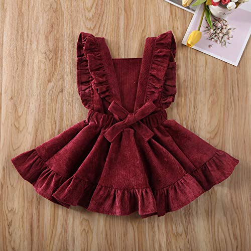 Karuedoo Baby Girls Velvet Suspender Skirt Infant Toddler Ruffled Casual Strap Sundress Summer Outfit Clothes (2-3T, Wine Red 2(Velvet)) - Image 4