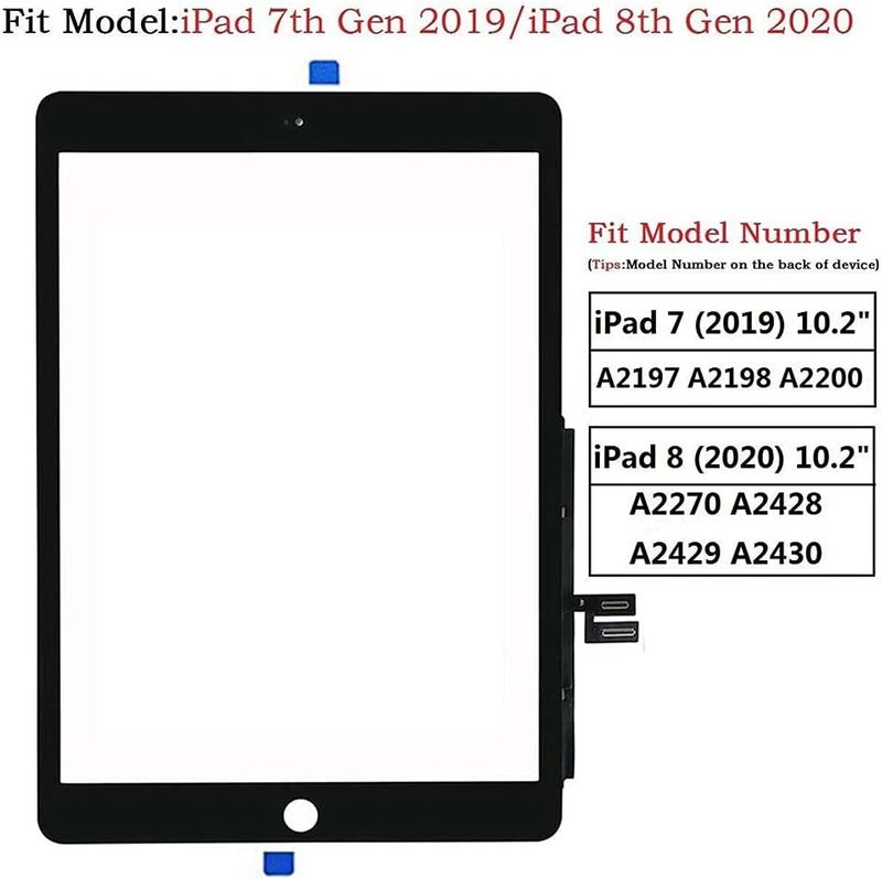 Zentop Touch Screen Digitizer for Black iPad 7/8 2019 2020 7th/8th Generation 10.2" A2197 A2198 A2200 A2270 A2428 A2429 A2430 Front Glass Assembly Replacement with Toolkit(Without Home Button) - Image 2