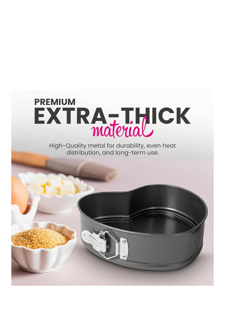 3 Piece Springform Cake Pan Set – Leak-Proof Baking Tins with Removable Bottom – Heart, Round & Square Shape Nonstick Molds – Heavy Duty Carbon Steel Cake Pans for Cheesecake & Baking - Image 4