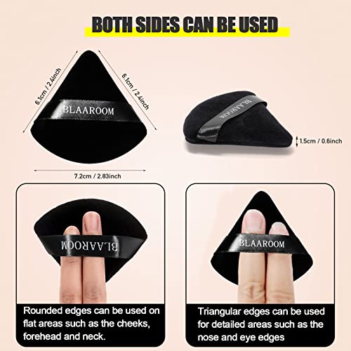 BLAAROOM 6 Pcs Velvet Triangle Powder Puff,Triangular Design Makeup Soft Sponge Puff for Face Exquisite Eyes Contouring, for Loose Mineral Body Powde Cosmetic Foundation Makeup Tool - Black - Image 4