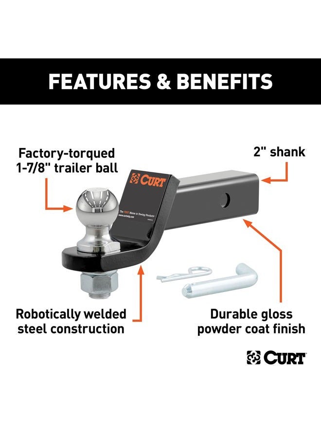 Curt 45034 Trailer Hitch Mount with 1-7/8-Inch Ball & Pin, Fits 2-Inch Receiver, 7,500 lbs, 2-In Drop, black - Image 3