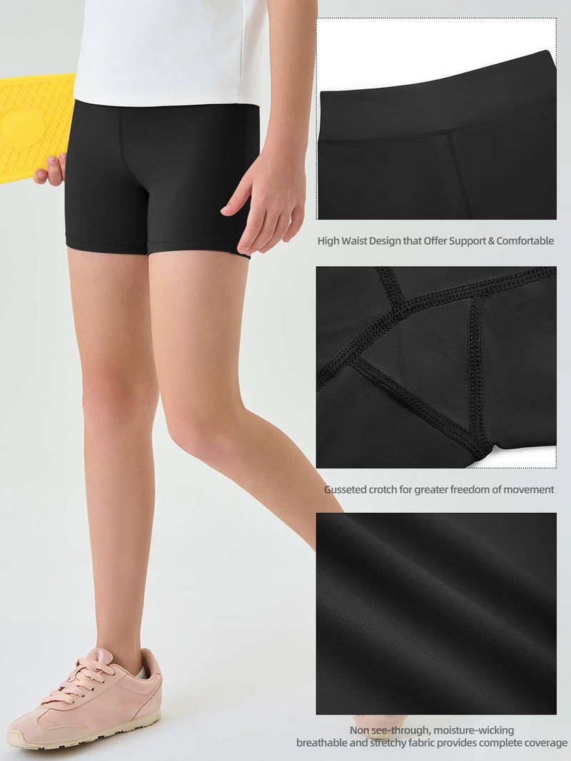 Haloumoning Girls Athletic Shorts Kids Workout High Waisted Volleyball Shorts Yoga Dance Gymnastics Shorts Black - Image 3