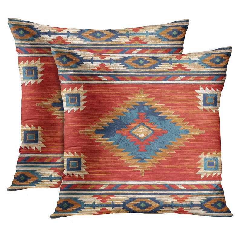 Britimes Throw Pillow Covers Aztec Kilim Home Art Decor 20 x 20 Inches Set of 2 Cushion Couch Sofa Cases Abstract Oil Painting Pillowcases for Bedroom Living Room Geometric Tribal Decorative