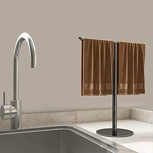 INDIAN DECOR 28009 Bath Hand Towel Holder Standing, T-Shape Stainless Steel Towel Rack for Bathroom Vanity Kitchen Countertop, Modern Towel Bar Stand(Matte Black) - Image 2