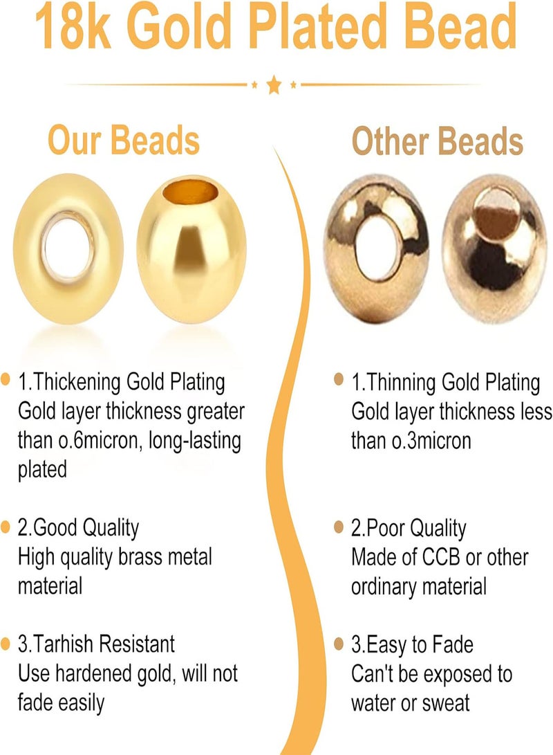 GGOOT 50pcs 3mm Gold Beads 18K Gold Plated Beads Long-Lasting Round Smooth Spacer Beads Seamless Loose Balls Mini Seed Beads for Summer Hawaii Stackable Necklace, Bracelet, Earring Making  - Image 4