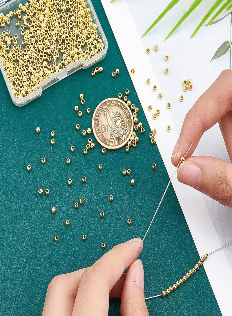 GGOOT 50pcs 3mm Gold Beads 18K Gold Plated Beads Long-Lasting Round Smooth Spacer Beads Seamless Loose Balls Mini Seed Beads for Summer Hawaii Stackable Necklace, Bracelet, Earring Making  - Image 3