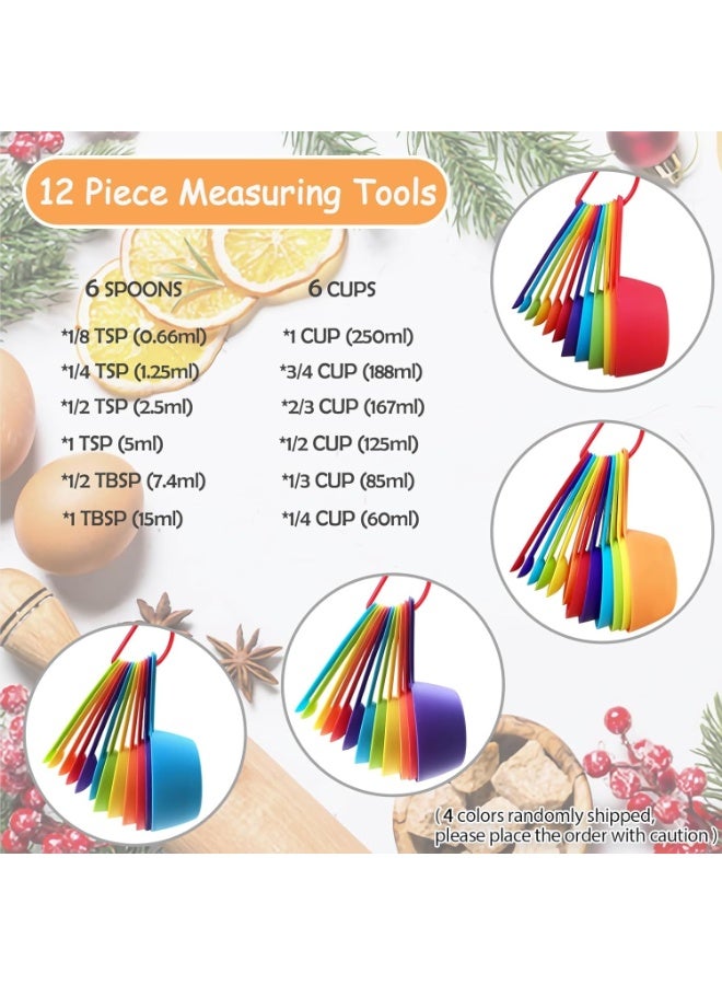 MOMENT مجموعة MOMENT من 12 قطعة من أكواب وملعقات القياس، أدوات قياس مطبخ ملونة، أكواب وملعقات متينة للتكديس للسوائل والمواد الجافة، آمنة للغسل في غسالة الصحون - Image 3