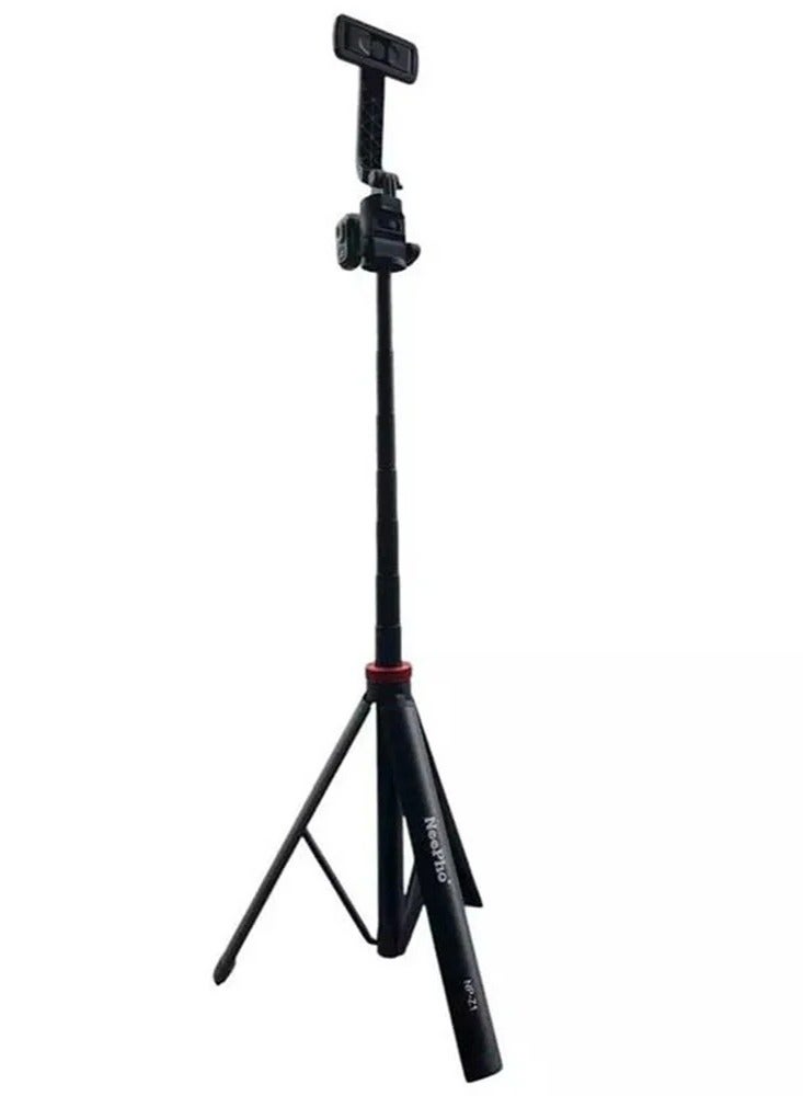 NeePho Extendable Tripod up to 2.1m , Multi functional Design for Professional Photography NP-Z1 , Compatible with Phones, Cameras and Lighting, Equipped with a Hidden Mobile Holder and a Remote Control, Foldable and Portable - Ideal for Videos, Vlogs, Live Streaming, Group Photos and Selfies, with a Stable Base and Professional Performance Everywhere  - Image 1