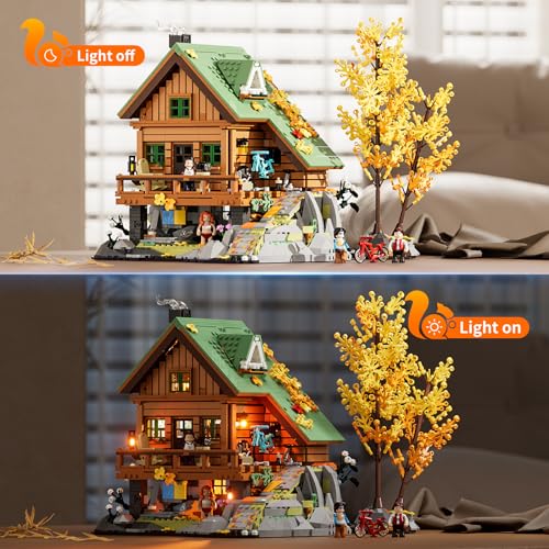 FUNWHOLE Mountain-Cabin House Lighting Building-Bricks Set - Friends Mountain House and Treehouse Collection LED Light Building Set 2255 Pcs for Adults and Teen - Image 4