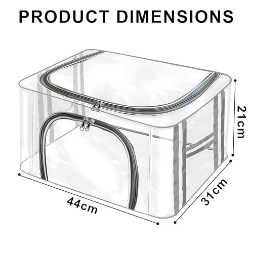 TULMAN 2-Pack PVC Transparent Storage Box for Clothes, Saree, Blanket – Moisture-Proof Wardrobe Organizer with Carry Handle for Closet, Bedroom, Underbed Storage - Image 2