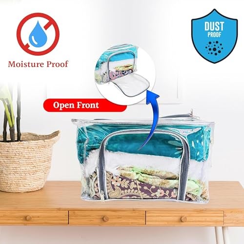 TULMAN 2-Pack PVC Transparent Storage Box for Clothes, Saree, Blanket – Moisture-Proof Wardrobe Organizer with Carry Handle for Closet, Bedroom, Underbed Storage - Image 4