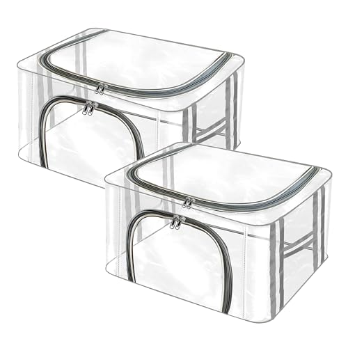 TULMAN 2-Pack PVC Transparent Storage Box for Clothes, Saree, Blanket – Moisture-Proof Wardrobe Organizer with Carry Handle for Closet, Bedroom, Underbed Storage - Image 1