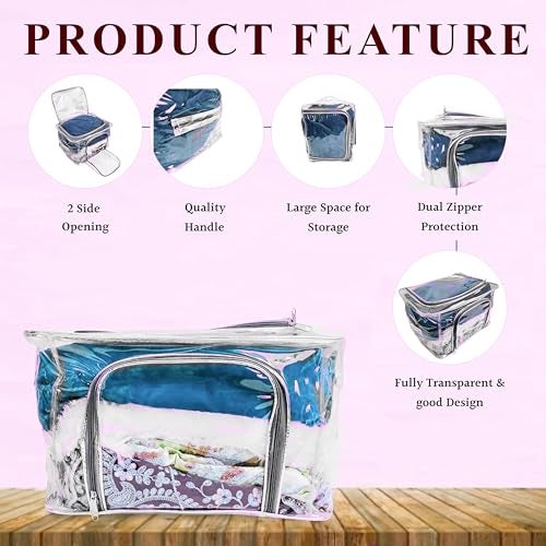 TULMAN 2-Pack PVC Transparent Storage Box for Clothes, Saree, Blanket – Moisture-Proof Wardrobe Organizer with Carry Handle for Closet, Bedroom, Underbed Storage - Image 3