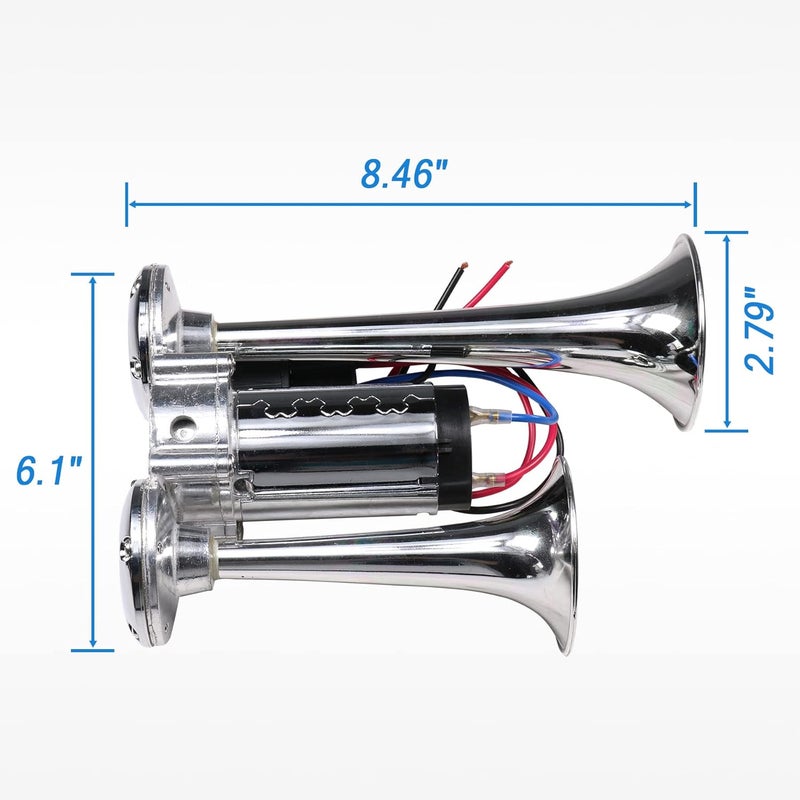 JDMSPEED 12V 150DB Dual Trumpets Electric Horn Kit with Compressor for Trucks, Boats, and Cars - Chrome - Image 5
