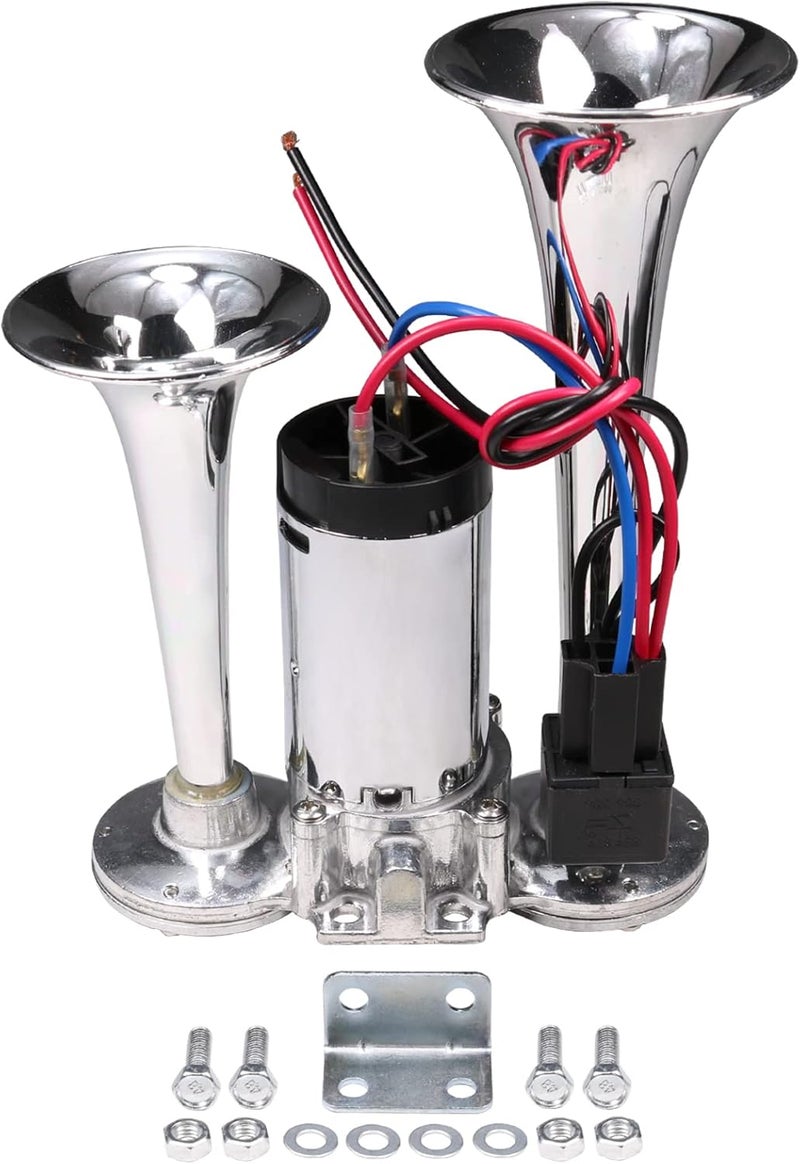 JDMSPEED 12V 150DB Dual Trumpets Electric Horn Kit with Compressor for Trucks, Boats, and Cars - Chrome - Image 1