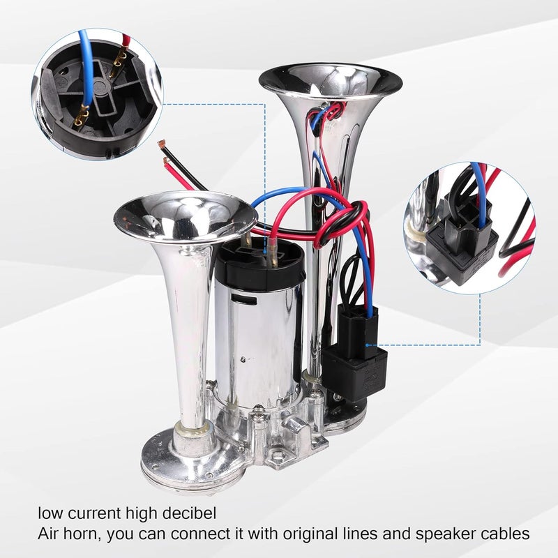 JDMSPEED 12V 150DB Dual Trumpets Electric Horn Kit with Compressor for Trucks, Boats, and Cars - Chrome - Image 2