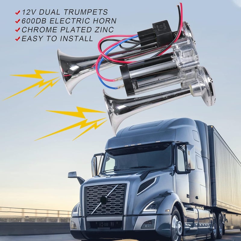 JDMSPEED 12V 150DB Dual Trumpets Electric Horn Kit with Compressor for Trucks, Boats, and Cars - Chrome - Image 4