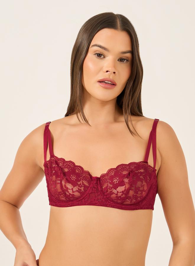 Take Two Solid Lace Non Padded Wired Bra and Thong Set