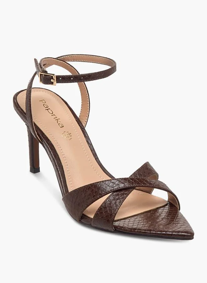 بابريكا صنادل نسائية بنقشة جلد الحيوانات بحزام متقاطع وإبزيم وكعب ستيليتو