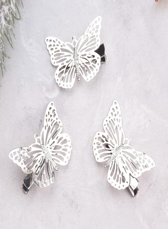 Ruwado 3 Pairs Butterfly Hair Clips Metal Gold Silver Vintage Retro Small Claw Hairpin Hair Styling Barrettes Accessories Supplies for Kids Girls Teens Women (Silver) - Image 2