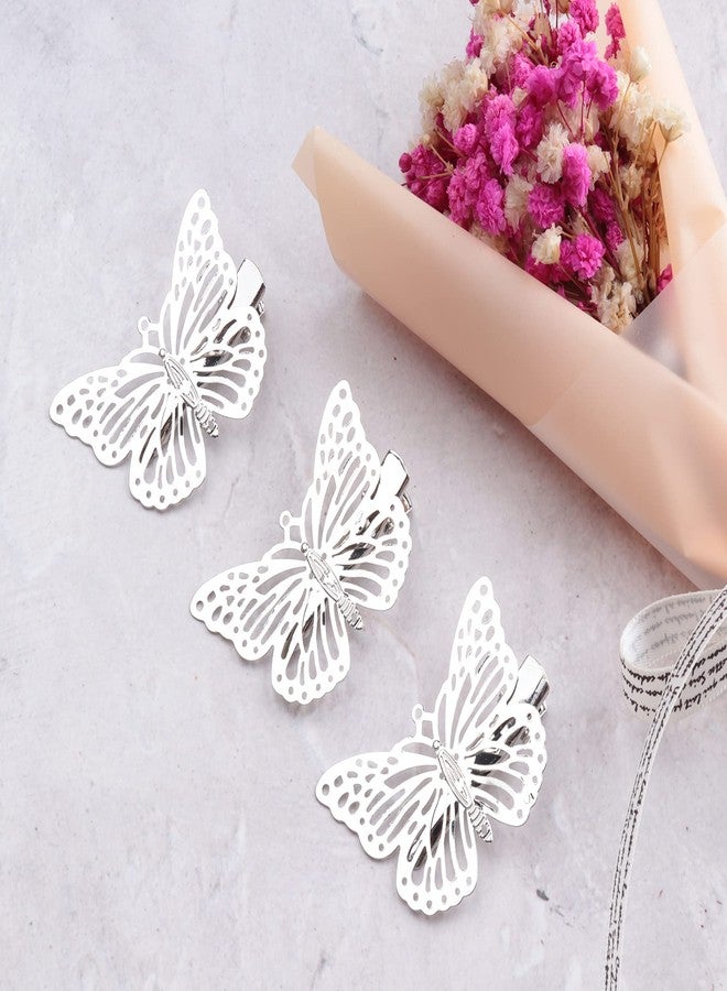 Ruwado 3 Pairs Butterfly Hair Clips Metal Gold Silver Vintage Retro Small Claw Hairpin Hair Styling Barrettes Accessories Supplies for Kids Girls Teens Women (Silver) - Image 5