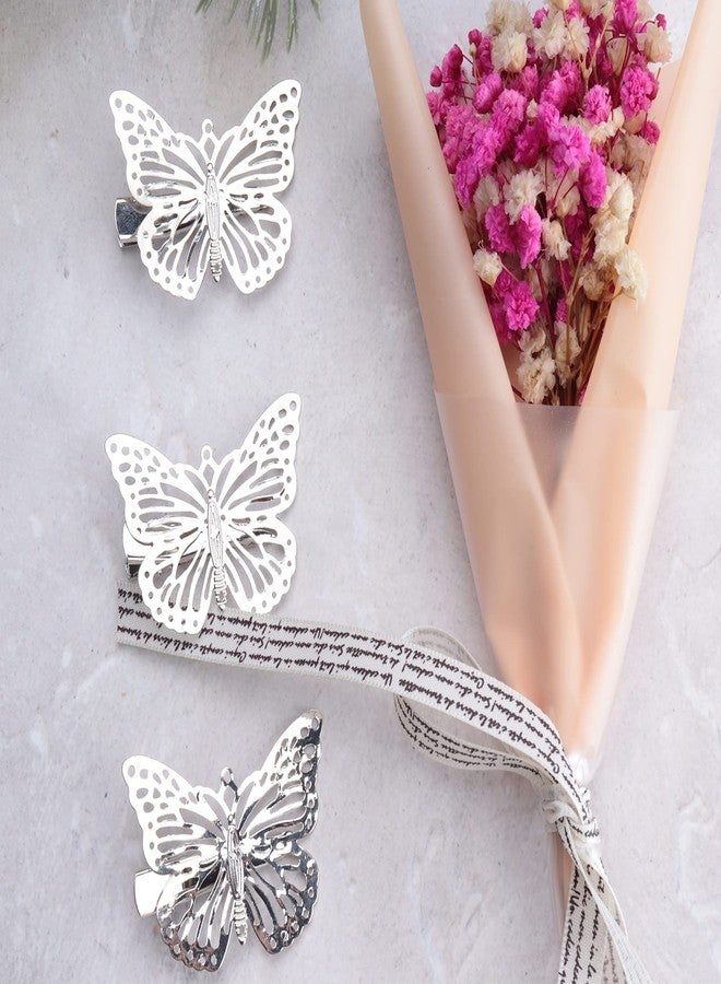 Ruwado 3 Pairs Butterfly Hair Clips Metal Gold Silver Vintage Retro Small Claw Hairpin Hair Styling Barrettes Accessories Supplies for Kids Girls Teens Women (Silver) - Image 3