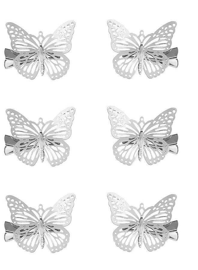 Ruwado 3 Pairs Butterfly Hair Clips Metal Gold Silver Vintage Retro Small Claw Hairpin Hair Styling Barrettes Accessories Supplies for Kids Girls Teens Women (Silver) - Image 1