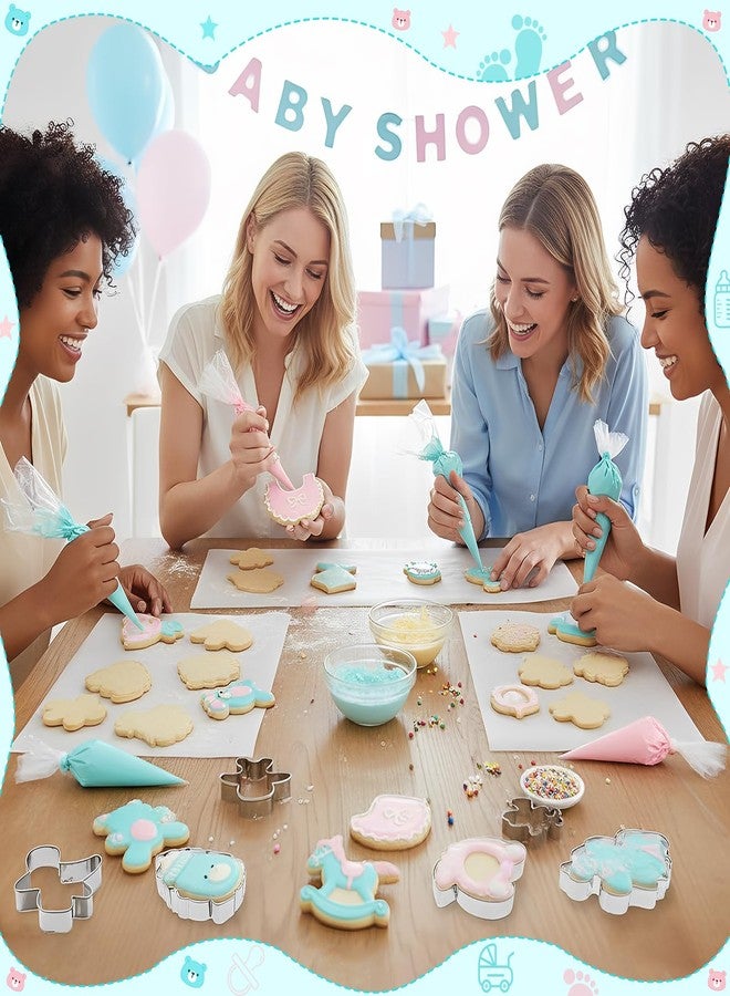 Ferrochef 159 Pcs Baby Shower Cookie Cutters Set 9 Pcs Cookie Cutters Stainless Steel Molds 100 Cookies Bags 50 Piping Bags for Baby Shower Birthday Party - Image 5