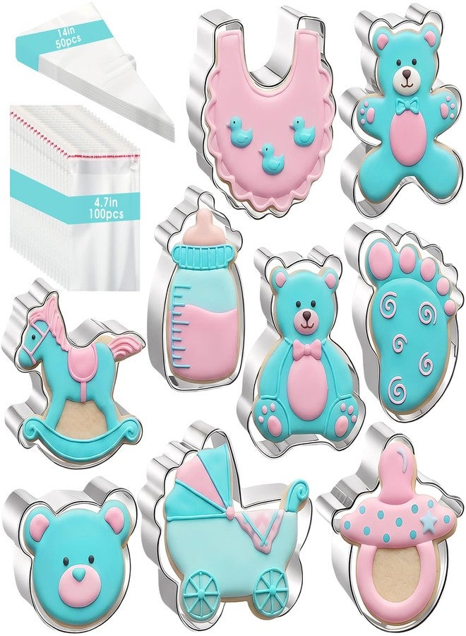 Ferrochef 159 Pcs Baby Shower Cookie Cutters Set 9 Pcs Cookie Cutters Stainless Steel Molds 100 Cookies Bags 50 Piping Bags for Baby Shower Birthday Party - Image 1