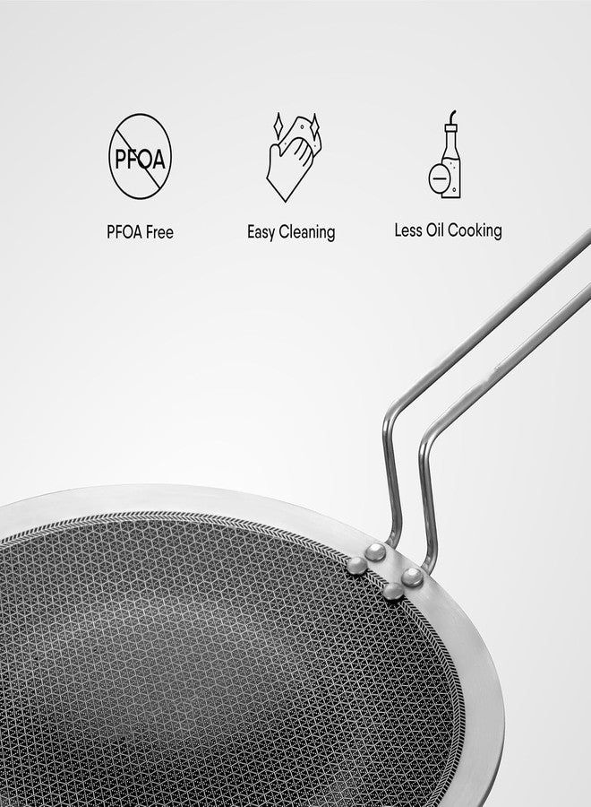 JUGTE Stainless Steel Honeycomb Frying Pan Non-Stick Pan with Stainless Steel Handle Stay Cool Non Toxic Dishwasher and Oven Safe Suitable for All Hob Types (Steel Roti Tawa 28Cm) - Image 2