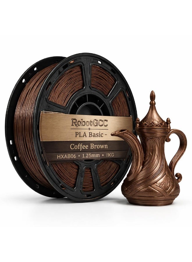 robotgcc PLA Basic Coffee Brown 1.75mm 3D Printing Material 1KG Spool for FDM 3D Printer, Smooth Extrusion, Stable Diameter ±0.02mm, Low Warping, Strong Layer Adhesion, Easy Print PLA Material for Prototyping, Engineering Models, DIY Printing, Decorative Models, Consistent Performance High Precision Filament - Image 1