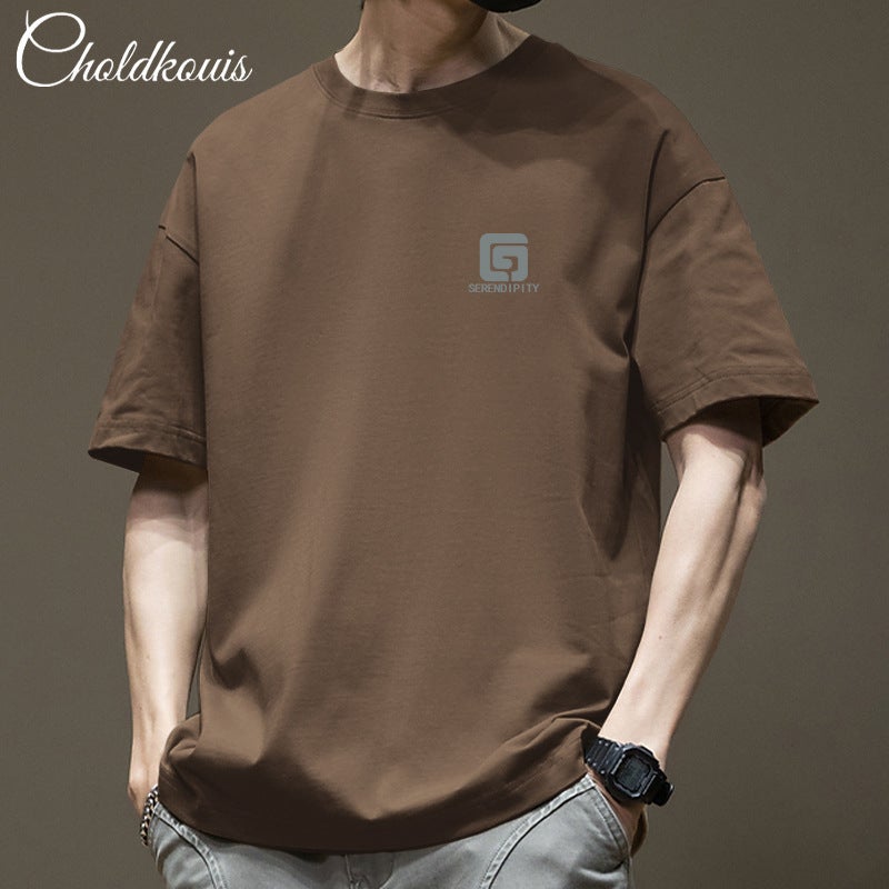 Pure Cotton White Short-Sleeved T-Shirt for Men and Women in Summer Heavy Japanese Style Style Boys' Bottoming Half-Sleeved Tops Hong Kong Style Letter Print - Image 2