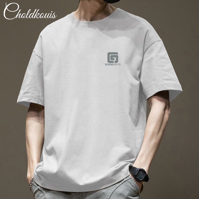 Pure Cotton White Short-Sleeved T-Shirt for Men and Women in Summer Heavy Japanese Style Style Boys' Bottoming Half-Sleeved Tops Hong Kong Style Letter Print - Image 3