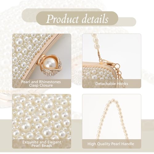 Lanpet Women Pearl Evening Handbags Noble Crystal Beaded Clutch Purse for Wedding Bridal Parites Prom - Image 5