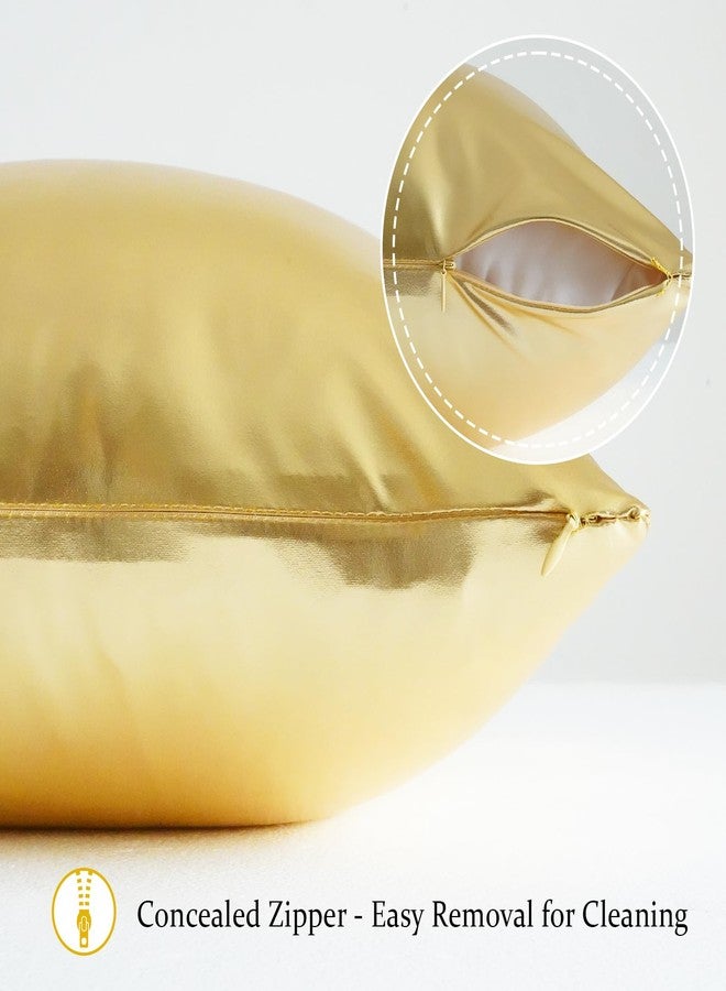 بويس 3 اي هوم أغطية وسائد ذهبية من Poise3EHome، عبوة من قطعتين مقاس 18 × 18 بوصة، لامعة وفاخرة، أغطية وسائد مزخرفة للأريكة والديكور المنزلي - Image 3